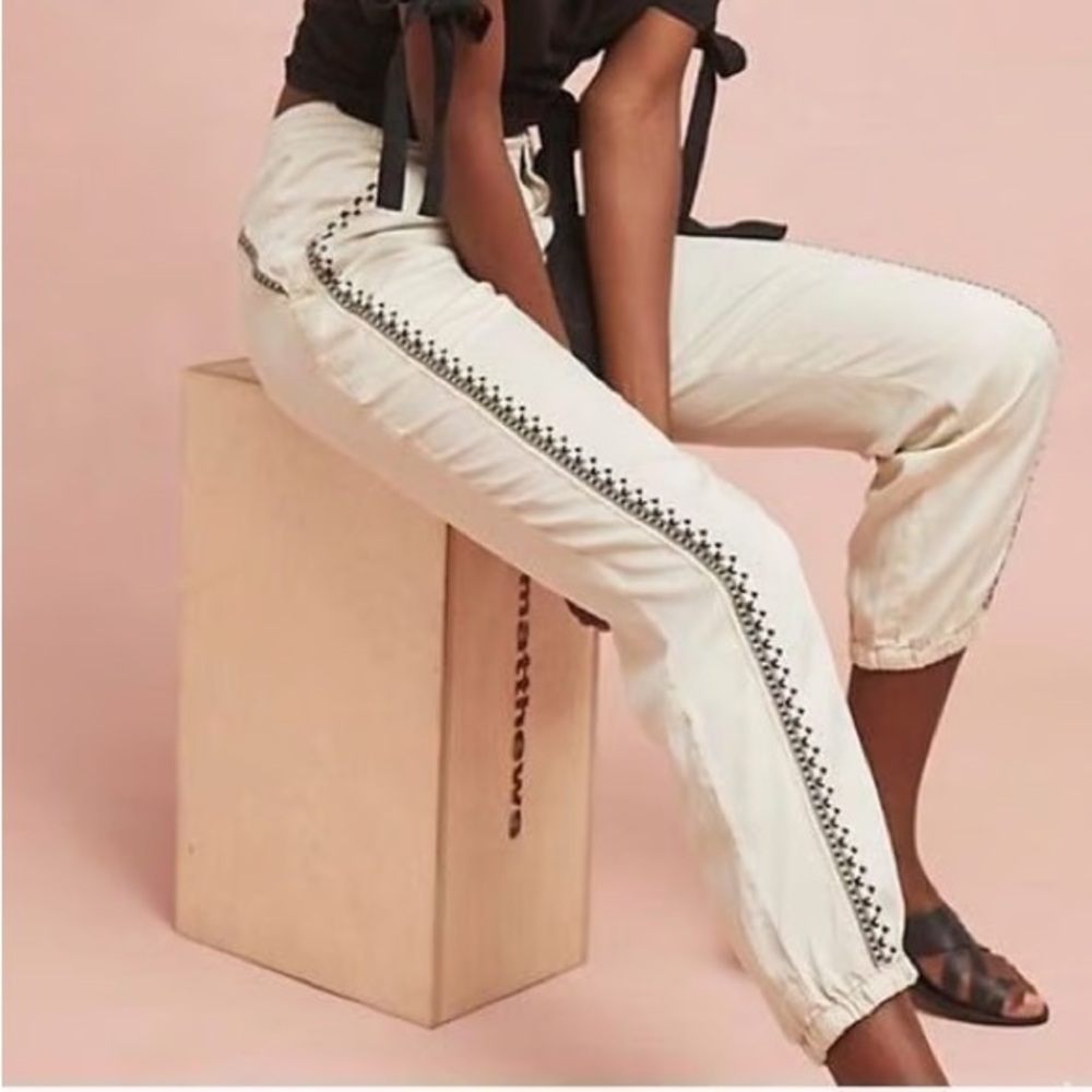 EUC Anthropologie Jumpsuit Bottom Jogger Cinch Ankle Women’s White SZ XS